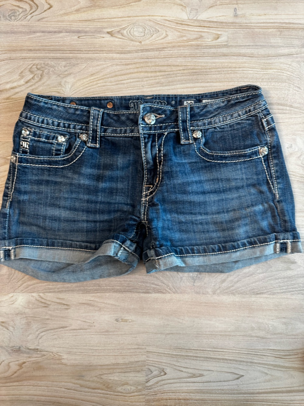 Miss Me Dark Blue Distressed Denim Ankle-Length Shorts